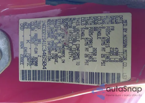 2001 Nissan Frontier Xe from USA, damaged, VIN 1N6DD21S41C346504